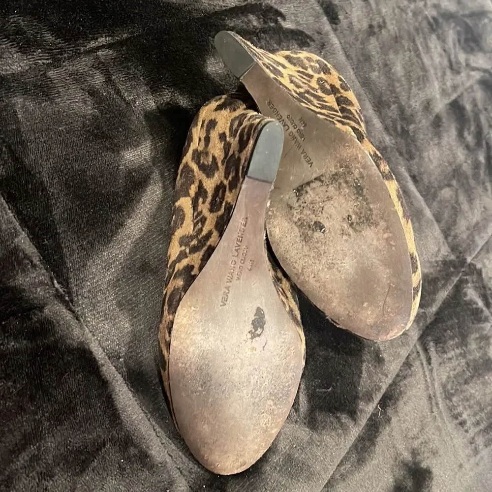Vera Wang lavender wedge leopard/cheetah heels suede fabric size 6 1/2